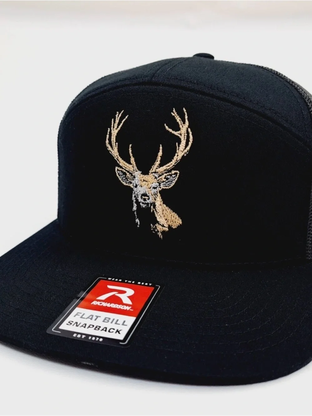 Deer Hunter Gift Richardson 168 7 Panel Flat Bill Mesh Snapback Cap Hat Black